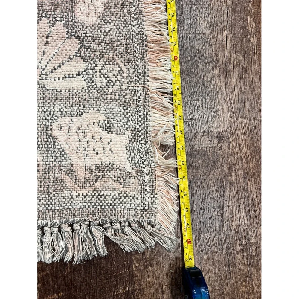 VTG Coastal Nautical Woven Cotton Fringe Rug Seashell Starfish Beach Decor 26x48